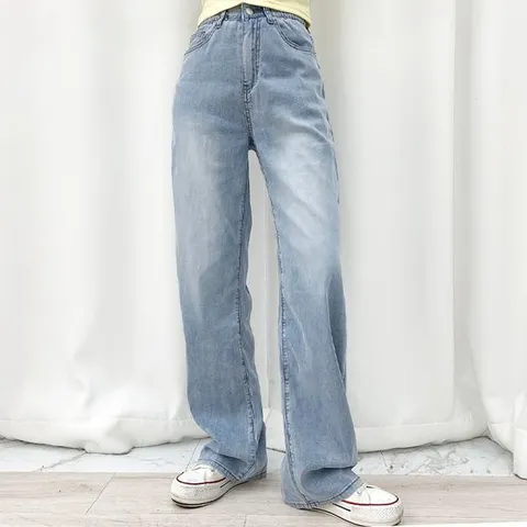 [하프클럽/니까니까]쿨 데님 와이드 밴딩 팬츠 여성용 시원한 여름 청바지