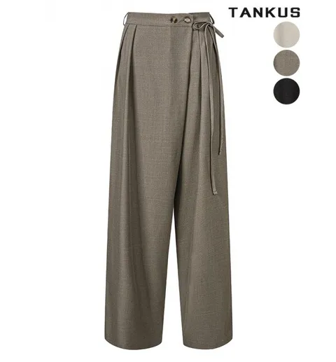 [55-77]여성 핀턱 와이드 랩 벨트 슬랙스