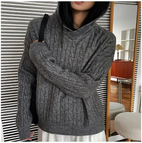 여성 꽈배기 후드 니트 티셔츠 스웨터 nt-13 (41933433)