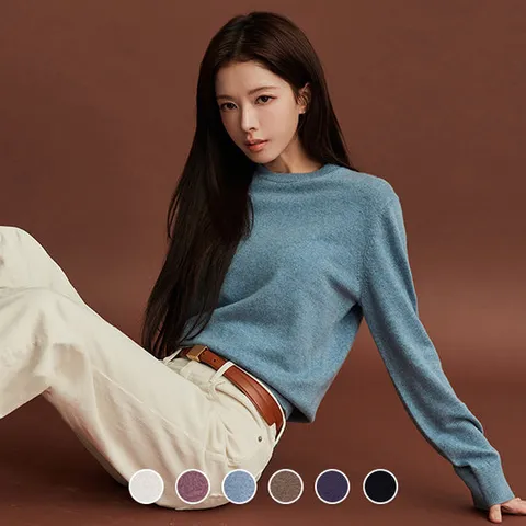 지오다노 여성 가을 라운드넥 캐시미어/울 혼방 민자 니트 스웨터 355912 463691