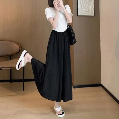 여성 검정 와이드핏 여름용 흰색 통치마바지 (39115767)