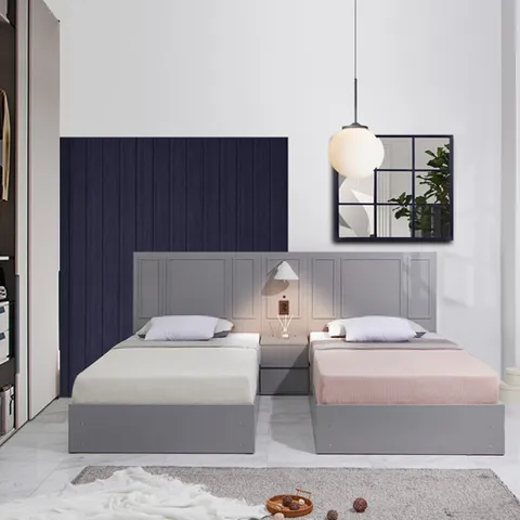 더젠 로먼202 조명 호텔식 트윈수납침대세트(슈퍼싱글침대 2조/조명서랍협탁/도장)