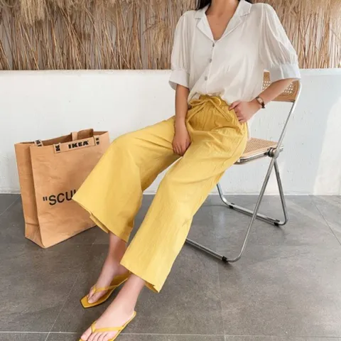 팬츠 와이드 의류 면바지 바지 여름 통바지 밴딩 예쁜창고 여성여름바지 여름바지