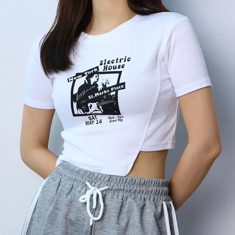 하우스 언발 슬림 반팔 크롭티 ()