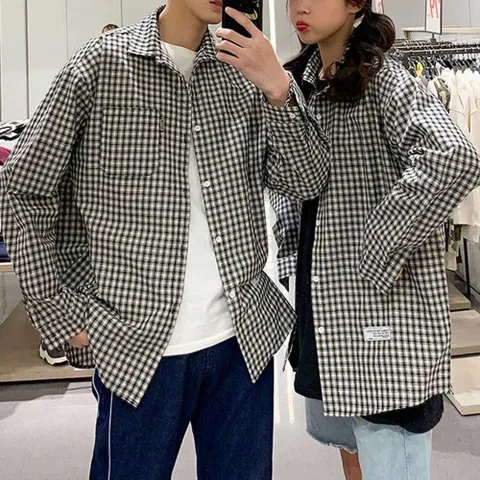알티피아 남녀공용 체크패턴 긴팔 셔츠 커플룩 루즈핏 데일리 여자여름셔츠 여성남방 여성셔츠