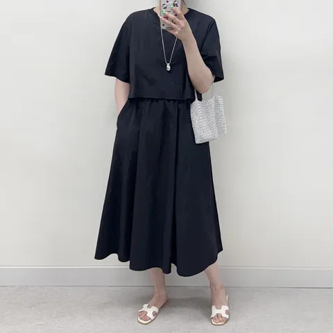 [브리치]  / 여름 바스락 투피스무드 밴딩 롱 아노락 원피스 빅사