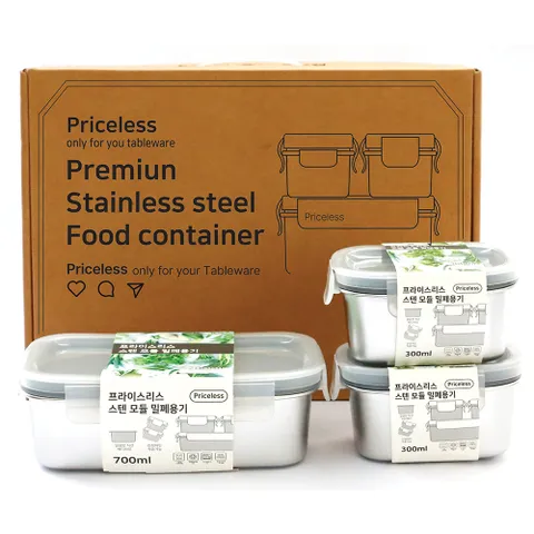 프라이스리스 스텐 밀폐용기 혼합 3종세트 A 스텐반찬통 스텐김치통 김치통 스탠찬기통 반찬통 스테인레스반찬통 스텐반찬통세트