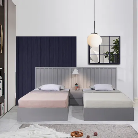 더젠 부르젤202 조명 호텔식 트윈수납침대세트(슈퍼싱글침대 2조/조명서랍협탁/도장)