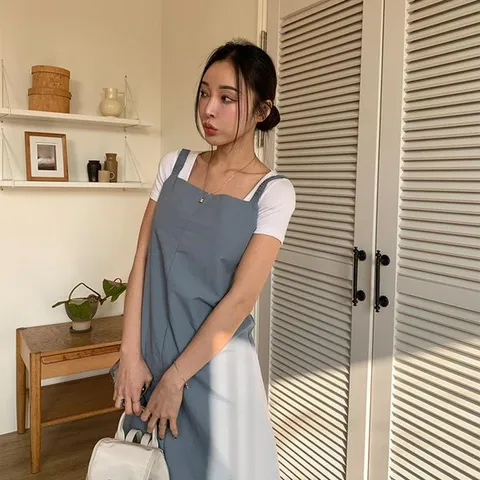 [하프클럽/여자 모던 캐주얼 스트링 절개 어깨 민소매 롱원피스