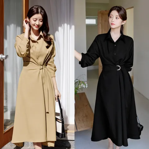 스테즈 버클 셔링 셔츠 원피스 빅사이즈/오피스룩/하객룩