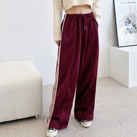 [sado]여성 테잎 트랙 와이드팬츠 밴딩 트레이닝하의 밑단스트링 G278W