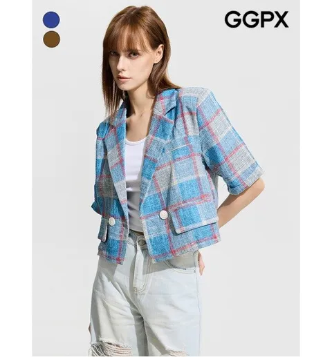 체크 크롭 썸머 자켓 (GP5JK001F)