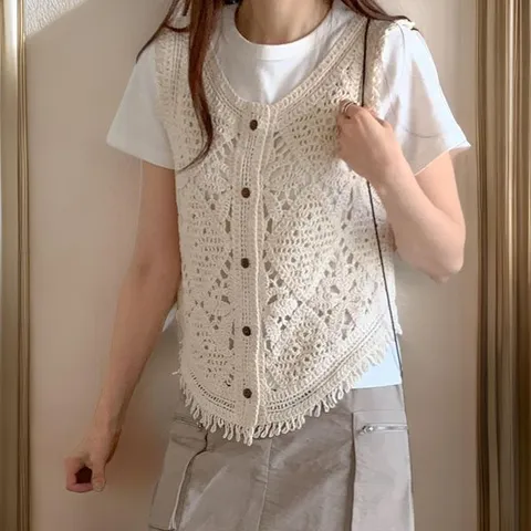 [하프클럽] 여자 태슬 여름 바캉스룩 그물 크로셰 조끼
