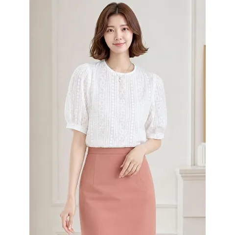 [하프클럽] 플라워 아일렛 자수 블라우스(S6MBL031A)