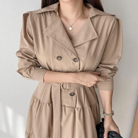 [다잇템] 여자 들러리룩 트렌치원피스 티어드 롱원피스