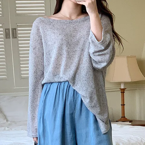 H스타일BM긴팔보트넥트임시스루티 봄 여름 여성 반팔 티셔츠 라운드 브이넥 박스핏 루즈핏 데일리