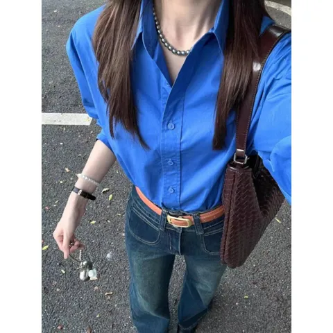 [브리치] 제로투올샵 / 여성용 클라인 블루 코튼 셔츠 여성셔츠  화이트