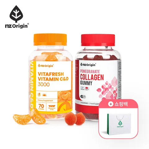 [비타민+콜라겐구미] 비타프레쉬 비타민C&D3000 70구미/귤젤리 + 석류 콜라겐 구미 72구미 + 쇼핑백
