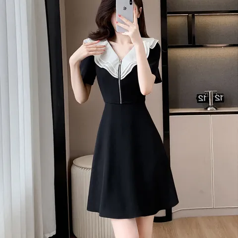 여자 프릴 브이넥 블랙 미니 원피스 JSW-OPS-SP0000CSB-블랙