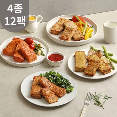 닭신 스틱 닭가슴살바 4종 12팩 / 떡갈비, 제육볶음, 커리, 야채