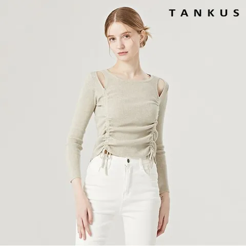 정상가:59,000 | 슬림핏 골지 숄더 트임 스트링 니트 (TV4KP025L0)