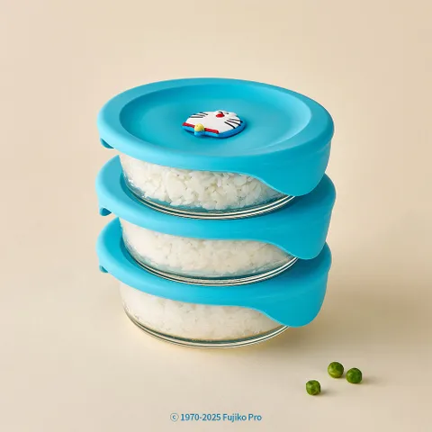 도라에몽 냉동밥 유리 용기 355ml 3P 세트 스팀홀 냉동밥 보관 용기