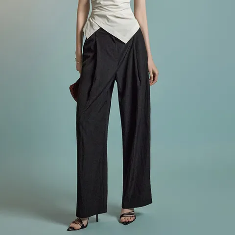 P3507 로우 핀턱 팬츠/블랙