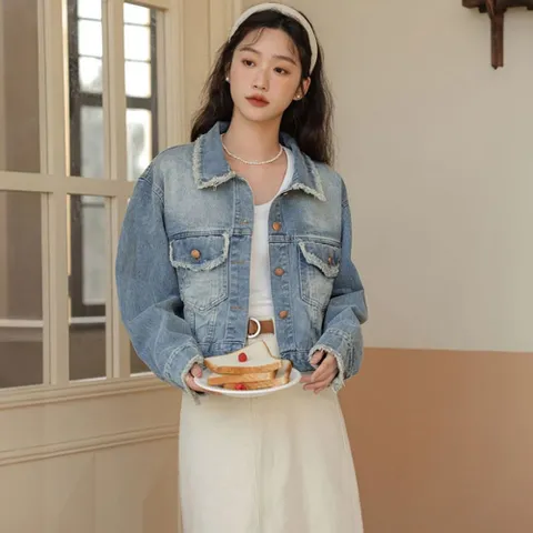 알티피아 여성 빈티지 클래식 크롭 데님자켓 헤짐 포켓 청자켓 여성청자켓 여성아우터