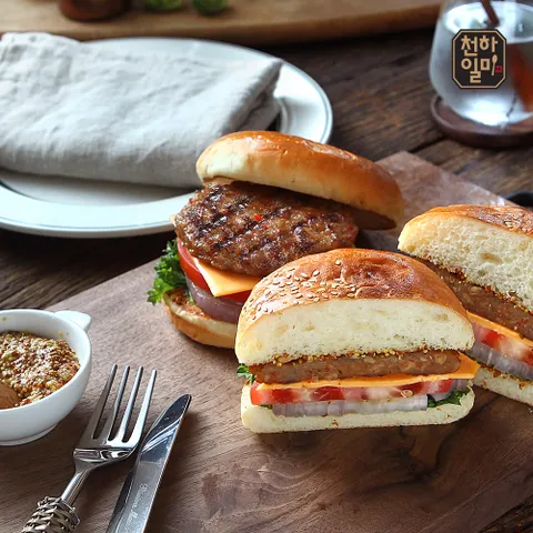 홍석천 이원일 국내산 직화떡갈비 총4장 매콤1팩+전통1팩 떡갈비 패티