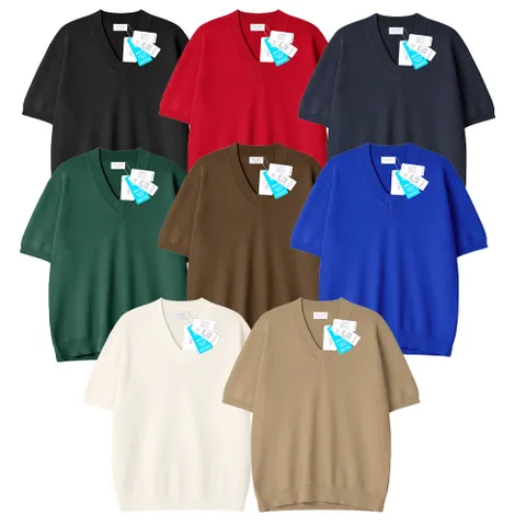 남자 센느 하찌 브이넥 반팔 니트티 AT-KNH-Q007-코발트블루