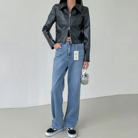 [브리치] 러블리감성 / 현민 워싱 세미 와이드 중청바지