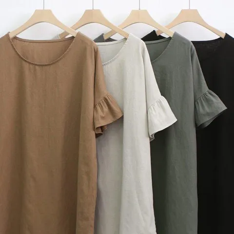 린넨 프릴 소매 반팔티 207K078S 빅사이즈 여성