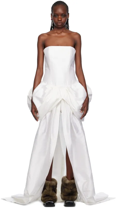 피단 노브루조바 화이트 실크 미니 드레스 232953F052002