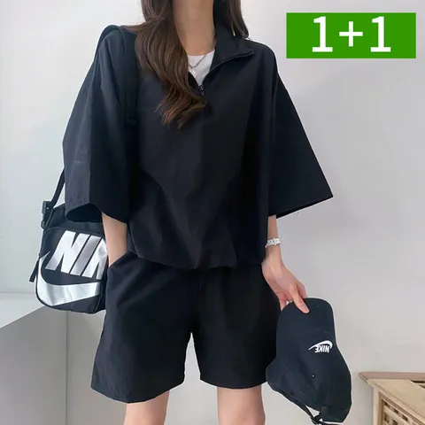 1+1 아노락 여름트레이닝세트 반집업 루즈핏 운동복세트
