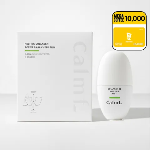 [메가커피 1만원][더블 보습케어 2종]캄프 멜팅 콜라겐 액티브 99.94 치크 필름 5매 + 콜라겐 95 앰플 미스트