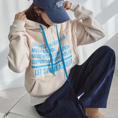 [하프클럽] (55~88) 레터링 기모 후드 맨투맨 DM54-T-23