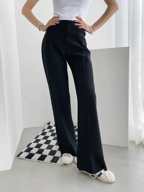 여성 미친스판 밴딩 핀턱 와이드 팬츠 날씬 통바지