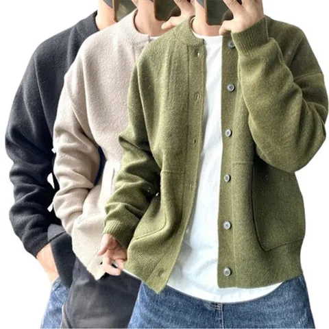 라운드 긴팔 단추 니트 가디건 봄 가을 겨울 I4NT017