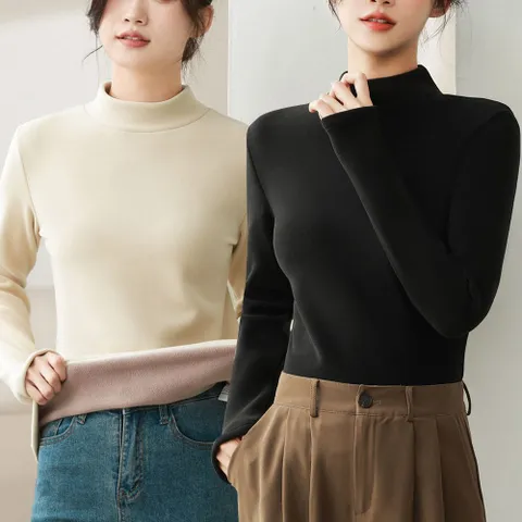 하프넥 기모안감 벨벳 반목 긴팔 데일리 티셔츠 롱티 여성반팔티셔츠 노브라티