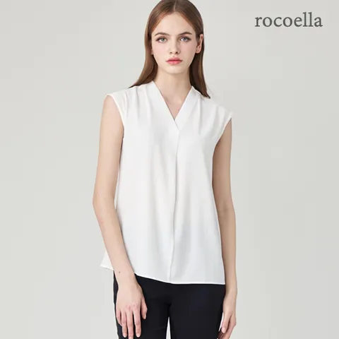 하벨스 슬리브리스 핀턱 여성 블라우스