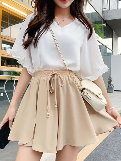 [브리치]  /  당일출고 쉬폰 프릴 하늘하늘 고무 치마바지930328