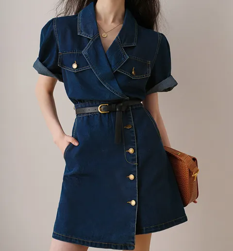 블렌 더블카라 데님 원피스