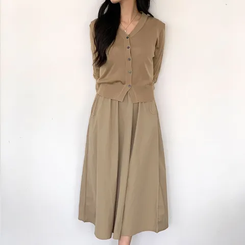 C.바스락 원피스+시스루 가디건 세트_3컬러