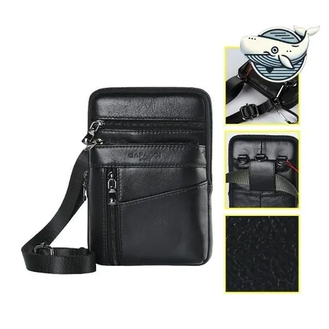 실용적 소가죽 크로스백 블랙 허리벨트형 미니크로스백 바디크로스백 여행보조가방 어깨가방