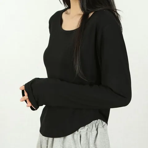 [하프클럽/파라노말샵](밑단둥근) 4색 말랑 유넥 굴링 긴팔 크롭티 ()