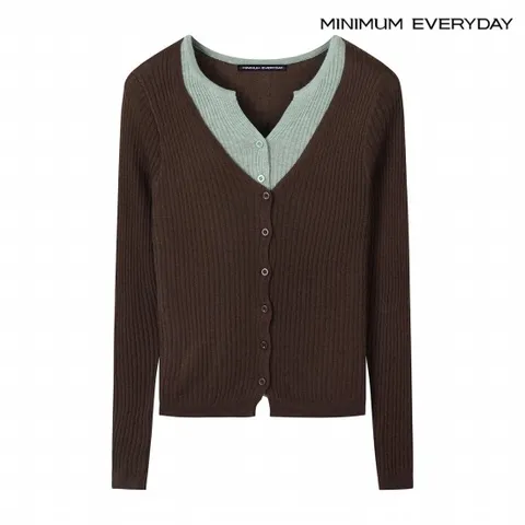 정상가:69,000원 ㅣ [미니멈 에브리데이]배색 레이어드 골지 울 가디건 (EB3CK029D)
