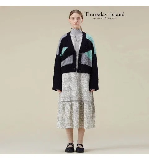 [Thursday Island] 인타샤 부클링 배색 가디건(T238MCD233W)