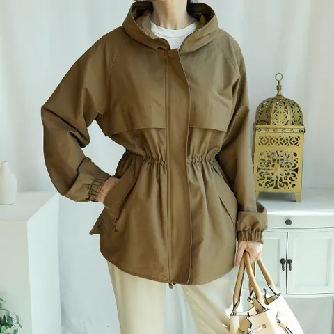 여성 가을 야상 스트링 반후드 자켓