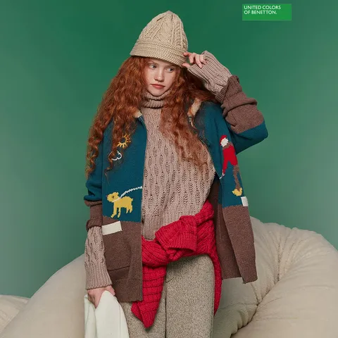 뽀글카라 자카드 집업 니트 BAKCA7561