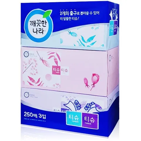 티슈티슈 각티슈 250매 3입 롤화장지 미용티슈 뽑아쓰는키친타올 3겹화장지